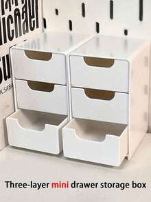 1个迷你三层ABS塑料桌面收纳盒，适合存放珠宝、发饰、耳环和其他小物件，家具用品，适用于办公室、书房、卧室、浴室，可用作办公收纳盒、珠宝收纳盒、抽屉式化妆品收纳盒 - 秋季卧室装饰 - 彩色 - 查看 1