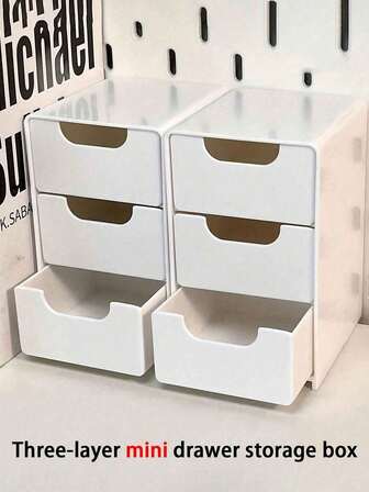 1 pièce Mini boîte de rangement de bureau à 3 étages en plastique ABS, convient pour ranger les bijoux, les accessoires de cheveux, les boucles d'oreilles et autres petits articles, fournitures de meubles, applicable au bureau, à l'étude, à la chambre à coucher, à la salle de bain, peut être utilisé comme boîte de rangement de bureau, boîte de rangement de bijoux, boîte de rangement cosmétique de style tiroir - Décoration de chambre d'automne