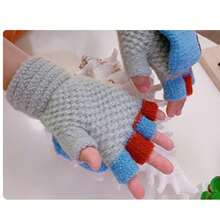 Warme Handschuhe Halbfingerhandschuhe Unisex Verdickte Wollhandschuhe Gestrickte Winterhandschuhe mit Falten
