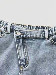 女童Y2K街头风休闲百搭个性做旧宽松腰身柔软舒适浅色水洗牛仔裤