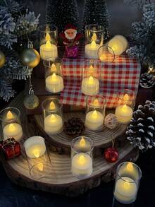 6/12/24pcs Flameless Candle Lights With Timer/Remote Control, LED Tea Lights, Battery Powered, Timed Flameless Votive Candles, Suitable For Home, Wedding, Party, Halloween, Christmas, Dining Table, Holiday Centerpiece Decor - 白色 - 查看 3