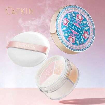  CATKIN Polvo de Loto de 3 Colores, Control Duradero de Grasa, Con Perla y Efecto de Maquillaje Natural Mate, Incluye Borla de Polvo, Botella de Vidrio C03