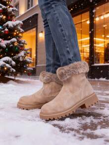 FZY 2026 Winter New Style Plush Thickened Women's Hiking Boots. Thick, Non-Slip Sole, Side Zipper Athletic Ankle Boots. Stylish And Practical Casual Boots. Soft Sole, Fashionable, Comfortable, And Versatile Women's Winter Boots. A Must-Have For Everyday Casual Wear And Valentine's Day Outfits,Charming Valentine's Day Gifts - 杏色 - 查看 2