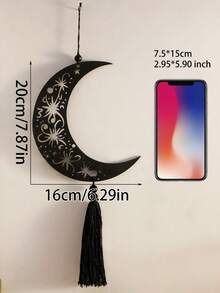 1件/2件装黑色月相墙饰，月亮造型，带流苏和灯笼挂件，木质波西米亚风墙饰，波西米亚家居装饰，适用于客厅和卧室，营造神秘氛围，简约装饰，家居及派对装饰，节日装饰 - 彩色 - 查看 6