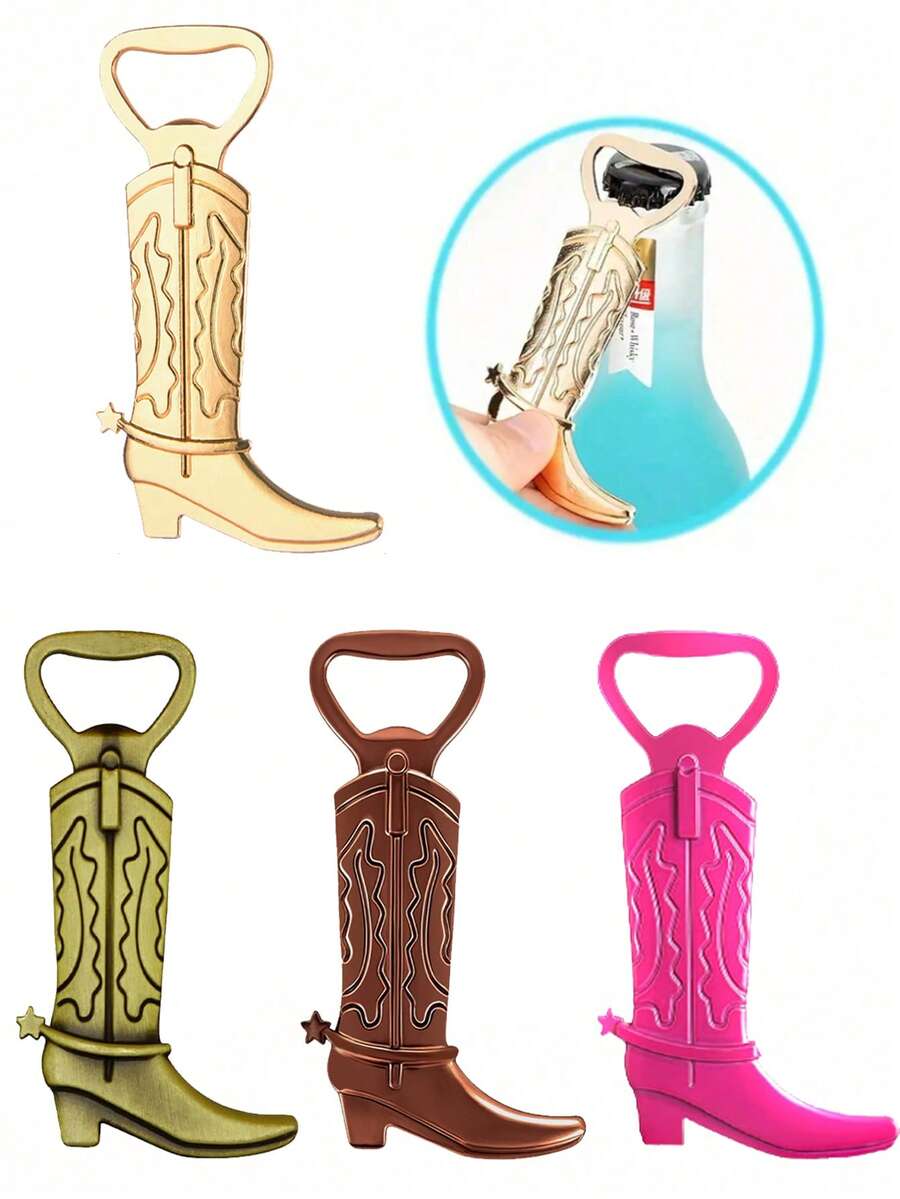 Metal Boot Shaped Bottle Opener, Creative Bar Tool, Western Theme Party Favor Set, Wedding Guest Gift & Decor, Holiday Gift, Baby Shower Gift, Valentine's Day Gift, Birthday Party Gift, Kitchen & Bar Accessory - Multicolor - View 1