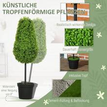 HOMCOM Set Of 2 Artificial Boxwood Plants, 90cm Teardrop Shape, Plastic Potted Artificial Plants, Modern Room Decoration - 1 - 查看 4