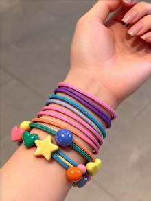 1/5 Random Dopamine Star Round Hair Loop, Compact Slouchy Hair Rope, Brightly Colored Macaron Hair Loop, Colorful Hair Rope, Bead Hair Loop, Candy Colored Polka Dot Hair Loop, High Elasticity Ponytail Hair Loop, Hair Accessory, Sturdy And Durable, Suitable For Daily Use, Random Color, Ladies' Gift, Hair Loop