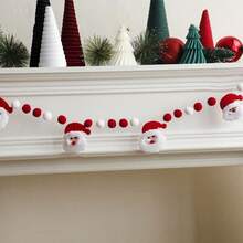 1pc Christmas Pom Pom Wreath, Includes Mini Wreath, Red & White Felt Ball Garland, Holiday Fireplace Decor, Christmas Fireplace Hanging Decor, Winter Home Decor Accessories, Christmas Decoration, Room Decor - Multicolor - View 10