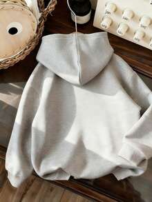 Tween Boy One-Piece Fish Print Casual Hooded Sweatshirt, Suitable For Young Students And Children, Autumn And Winter Long-Sleeved Top, Gift For Kids - Dark Gray - View 2