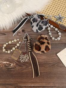 1pc Purple Black Silver Artificial Leather Pentagonal Star Shape Keychain Set Bag Pendant- Cute & Edgy Multi-Element Keychains With Beaded Bracelet, Butterfly, Tennis Racket,Phone Strap - Stylish Accessories For Women To Decorate Keys & Bags - 淺灰色 - 查看 8