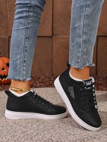 2025 Nouvelles chaussures montantes pour femmes, baskets décontractées à semelle épaisse avec doublure thermique, polyvalentes pour l'automne - Noir - Voir 6