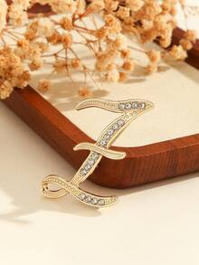 1pc A-Z Letter Brooch, European Style Crystal Rhinestone Pin, Alloy Material With Shiny Gems, Suitable For Blazer, Shirt, Jacket, Dress, Showcasing Elegance And Style. Suitable For Backpack Accessory, Jewelry, Christmas, Halloween Clothing Pin, Fun And Cute, Teacher Gift. - Gold - View 7