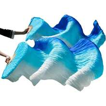 1 Pair(Left+Right) Belly Dance Fan Artificial Silk Fans,Colorful Dancing Fabric Fans,Long Folding Belly Dance Fans Dancing,Length 180cm Width 90cm - Blue White Gradient - 查看 6
