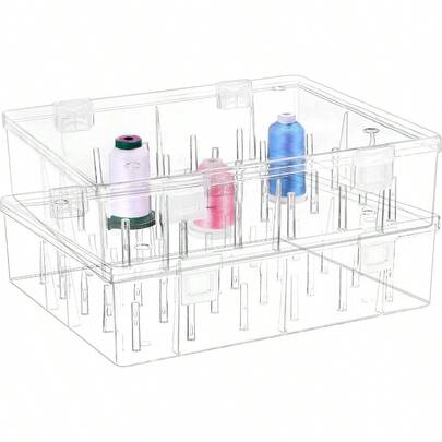 Pack Of 2 Tall And Clear Storage Box Organizer For 2x30 Home EmbroideryandCotton Thread Spools Compatible With Tall Thread Spools From Isacord Floriani Madeira Glide RA Connecting Thread