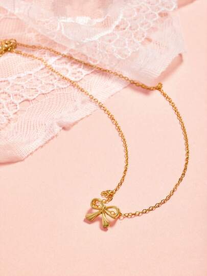 Hatastic Bow Charm Necklace, Casual Minimalist Women Pendant Necklaces Gifts