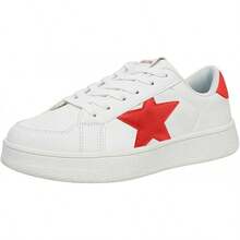 Niluber Star Sneakers For Women Low Top Cushioned White Gold Sliver Leopard Platform Sneakers Lace Up Red Glitter Platform Party ShoesChristmas - 白/紅 - 查看 12