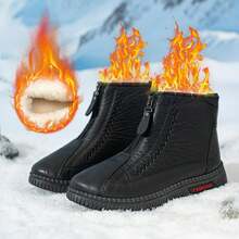 Winter Warm Boots For Middle-Aged & Elderly Women, Thermal Lined Thick Soft Sole Anti-Slip Snow Boots - Black - View 1
