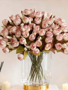 10 Bundles Artificial Rosebud Flower, 15 Heads/Bunch Plastic Cloth Fake Rosebud Bouquet For Home Wedding Decoration, Bridal Bouquet, Mother's Day Valentine's Day Anniversary Gifts, Home Decor, Christmas Decorations - 粉色 - 查看 1