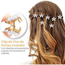 10 Pinzas Cabello Accesorio Broche Flor de Perlas Peinado Elegante Horquilla Para Pelo Hair Mujeres Nias Flores de Perlas Decoracion de Cabello Paquete - Dorado - Ver 4