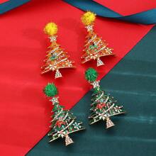 1 Cặp bông tai hợp kim đính đá hình cây thông Noel, quà tặng trang sức dự tiệc ngày lễ (Không kèm thiệp) - Nhiều màu - Xem 8