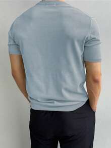 Men's Casual Solid Color Short Sleeve Pullover Knit Top, Spring/Summer - Dusty Blue - View 4