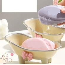 1 hộp đựng xà phòng bồn tắm mini sáng tạo có nơ, giá trị cao, để bàn, không cần khoan, hộp đựng xà phòng gia dụng sáng tạo, hộp đựng mỹ phẩm đa năng, hộp đựng bảng phấn mắt - Nhiều màu - Xem 4