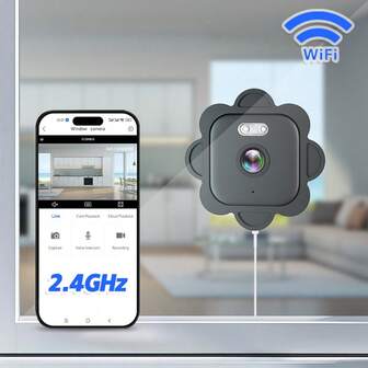 SZSINOCAM-1PCS-Camera per finestre di sorveglianza domestica, telecamera WiFi a 2,4 GHz, rilevamento del corpo umano e del movimento con intelligenza artificiale, visione notturna a colori, funzione di allarme, alimentazione USB, registrazione 24/7, archiviazione cloud / archiviazione per scheda SD, facile installazione (senza strumenti), sorveglianza domestica, sorveglianza moderna, design della moda, rilevamento del movimento.