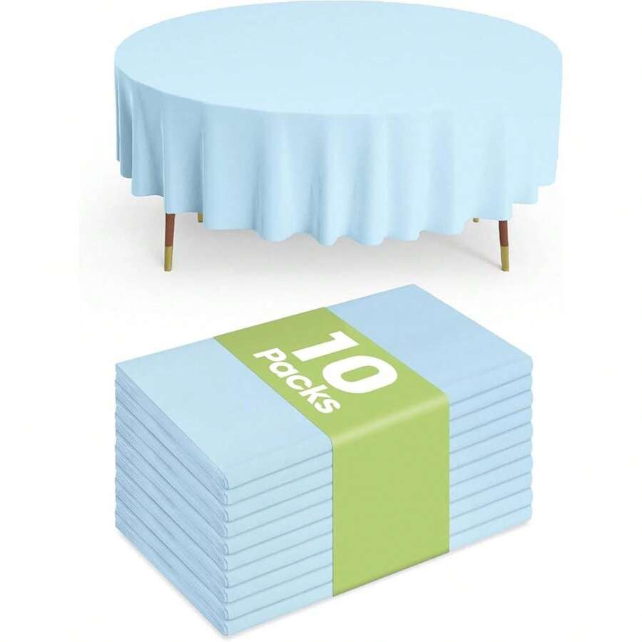 10 paquetes de manteles desechables de plástico Pureegg de 84" redondos, para fiestas de Pascua, picnics, bodas, manteles decorativos redondos, cubierta de plástico azul claro, a prueba de fugas y resistente, azul claro - Multicolor 1414 - Ver 1