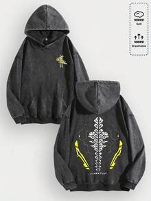 EWH Men Y2K Cyberpunk Edgerunners Tech-Spine Graphic Hoodie, 400gsm Soft Breathable Unisex Hoodies For Streetwear & Cyberpunk Fans Gifts 010-AB - 黑色 - 查看 1