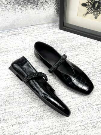 女士新款平底鞋，时尚方头，松紧带设计，大理石纹芭蕾舞鞋，玛丽珍休闲鞋，适合日常穿着、散步、工作、度假、派对，可搭配牛仔裤、裙子、连衣裙。