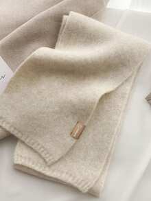 冬季新款女士经典时尚简约百搭纯色羊毛短围巾亲肤柔软保暖围巾 - 米色 - 查看 2