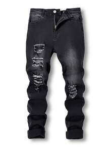 Tween Boy Zip-Up Pocket Distressed Skinny Jeans With Faded Details - Black - View 1