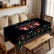 1pc Mexican Folkloric Hummingbird & Floral Tablecloth, Exotic Art Style Dining Table Decor Cloth, Rectangular Polyester Tablecloth, Easy To Clean, Ideal For Family Gatherings, Suitable For Daily Dining Room, Living Room, Home Party, Indoor/Outdoor Use - Multicolor - View 4