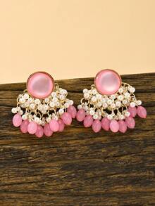 Elegant Opal Faux Pearl Tassel Earrings, Handmade Beaded Pendant Jewelry In Bohemian Style, Suitable For Women's Daily, Festival, Wedding, Party And Other Occasions