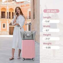 MERAX 20英寸登机箱三件套，带万向轮，轻便硬壳ABS材质，适合周末短途旅行、商务出行。粉色女士拉杆箱，带万向轮，旅行必备，硬壳材质，带轮登机箱，男女通用，适合度假、商务出行，大容量，旅行必备，旅行配件，旅行收纳整理，旅行用品。 - 粉紅佳人 - 查看 2