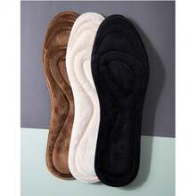 1 Pair Of Unisex Warm Massage Insoles, Suitable For Winter Sports Warm Insoles, Warm Fleece Insoles, Men's And Women's Soft-Soled Anti-Odor, Sweat-Absorbing And Breathable Fleece Sports Leather Shoes Full Insoles - Black - View 4