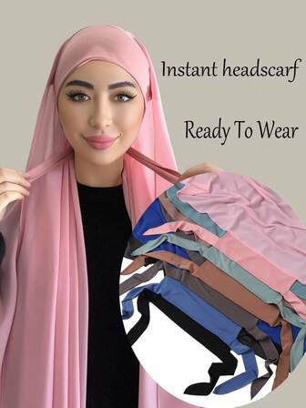 1pc Ready To Wear Hijab, Women's Solid Shiny Organza Bonnet Hijab, Non-Slip Muslim Headscarf