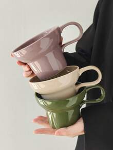 1 pieza Taza de desayuno cerámica minimalista y retro de varios colores, taza de alta calidad, taza de café, unicolor, taza para arte de latte simple, taza para leche para uso doméstico - Multicolor - Ver 6
