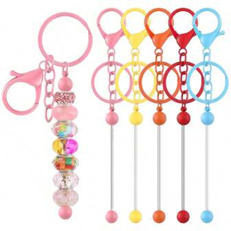 5pcs Beaded Keychain Set, Blank DIY Beaded Keychain Making Kit - Includes Keyring, Chain And Lobster Clasp, Great For DIY Crafts, Jewelry And Bag Charms, Also Perfect Holiday Gift