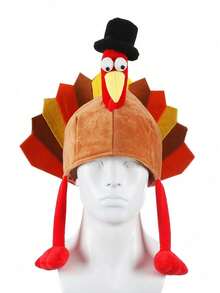1pc Thanksgiving Turkey Hat- Novelty Lightweight Polyester Knit Hat With Camouflage Pattern & Animal Theme, Christmas Turkey Plush Running Hat, Holiday Party Supplies,Machine Washable, Suitable For Thanksgiving Dress Up Parties, Thanksgiving Decorations, Role Playing, Carnivals, Suitable For Women And Men - Multicolor - View 4
