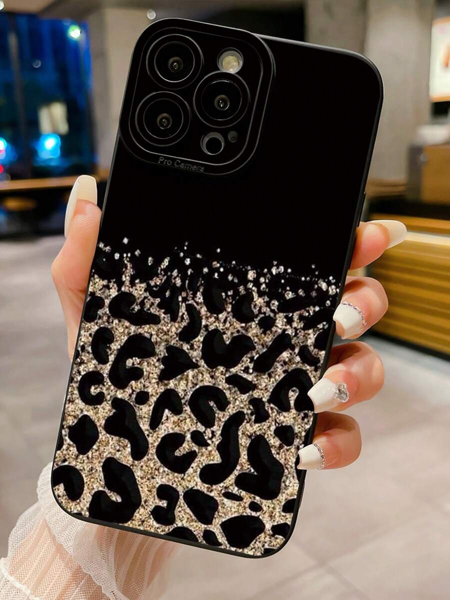 1个渐变豹纹防震手机壳，UV印刷，兼容、Galaxy、Infinix、Redmi、OPPO、vivo、Realme，国际版，非国内版 - 黑色 - 查看 1