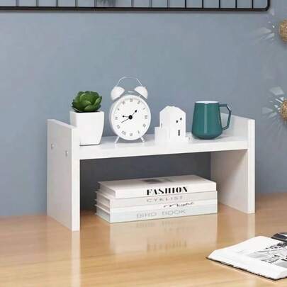 Desktop Organizer Shelf, Small Desk Bookshelf, Wooden Tabletop Bookcase, Modern Display Storage Rack Home Office White