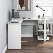 (= Wf314182aaa) Corner Desk, Computer Desk 140 Cm, L-Shaped Corner Desk With 2 Shelves, H75 / W140 / L140 Cm, White