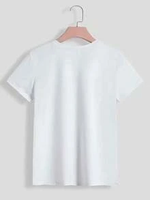 Black T-Shirt, 1 pcsMusic lover Cartoon Letter graphic print T-shirt 180g Pure Heavy 100% Cotton T Shirt, Relaxing versatile and comfortable, beach vacation, simple and fashionable, suitable for men - Blanco - Ver 2