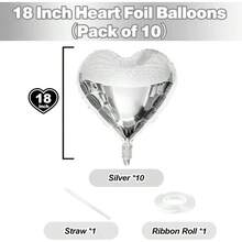 Silver Heart Foil Balloons, 10PCS 18Inch Mylar Balloons Birthday, Valentine, Wedding, Graduation, New Year Party Decor - 銀色 - 查看 2