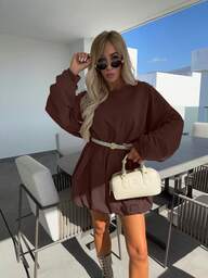 レディース スタンダードサイズ 無地 カジュアル ルーズ スウェットシャツドレス ベルト無し