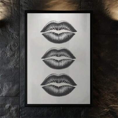 1 幅黑色嘴唇艺术印刷品，简约墙面装饰，时尚海报，现代黑白风格，嘴唇海报，大胆时尚墙面艺术，墙面装饰，现代简约风格海报，客厅和卧室装饰，浴室装饰，理想礼物，不含画框