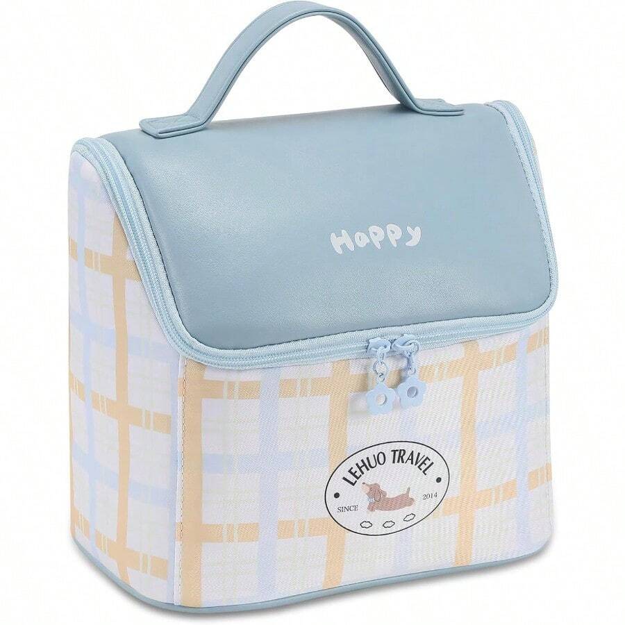 Bolsa de maquillaje bolsa de cosmeticos portatil organizador de maquillaje de viaje de gran capacidad para mujeres neceser de aseo para niñas que viajan con asa y divisor Azul - azul - Ver 1