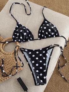 Polka Dot Print Bikini Cute Knotted Swimsuit Set, Summer - Multicolor - View 2