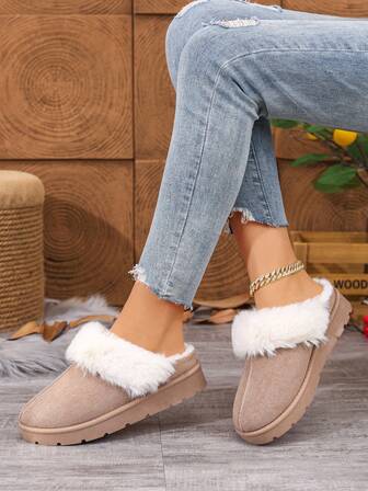 Fall/Winter Women's Fashionable & Comfortable Thick-Soled Slip-On "Style" Snow Boots, New Plush Lining Warm Thermal Lined Cozy Thermal Slippers,Fur Boots